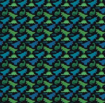 Baumwolldruck Dinos Blau/Grün auf Schwarz von Swafing